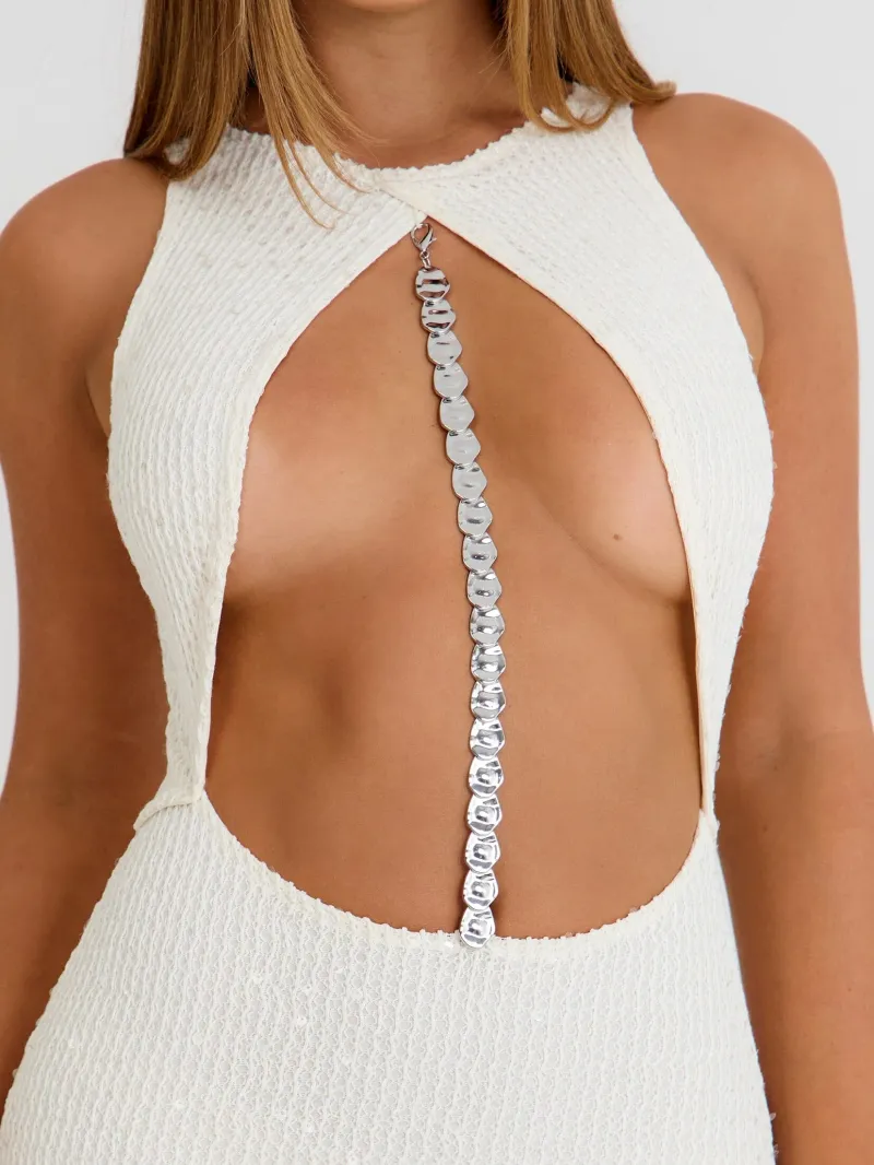 IVORY CUTOUT CHAIN MINI DRESS - Image 3