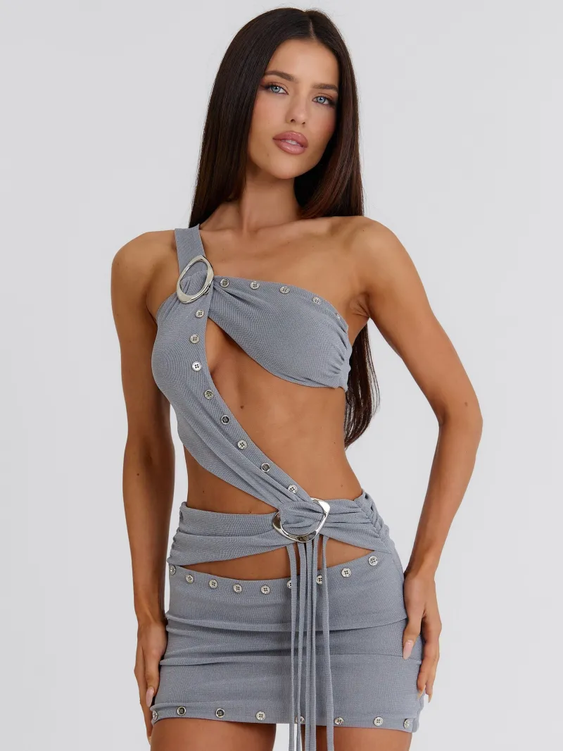GREY CUTOUT ASYMMETRIC MINI DRESS - Image 4