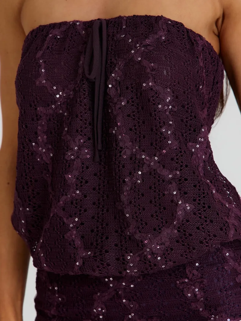 PLUM STRAPLESS TIE DETAIL MINI DRESS - Image 5