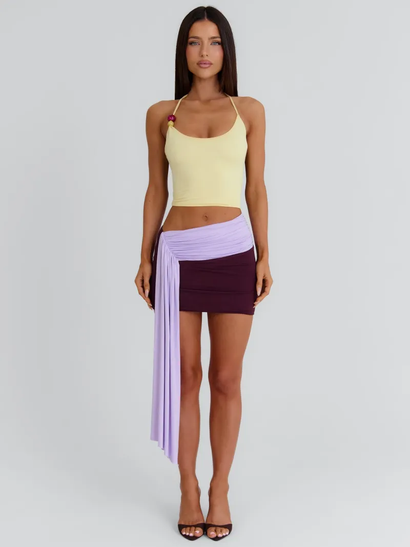YELLOW AND PURPLE HALTER ASYMMETRIC MINI DRESS - Image 3