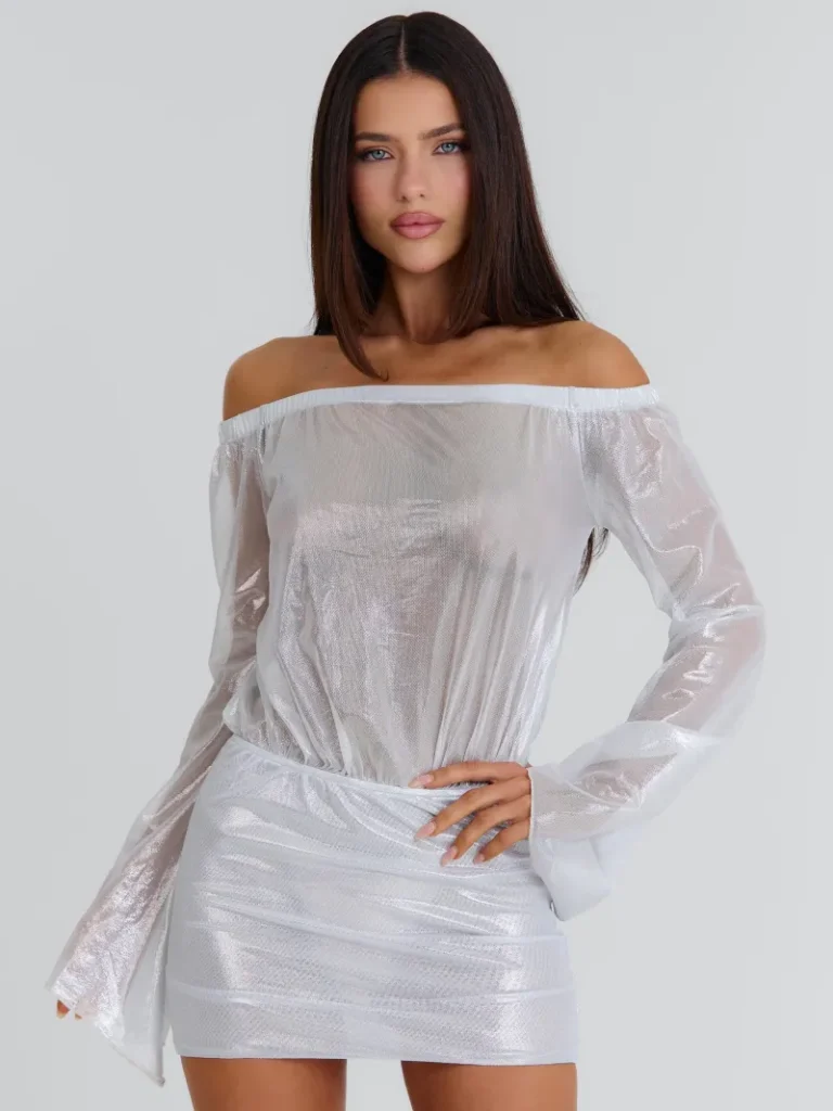 SILVER BANDEAU LONG SLEEVE MINI DRESS
