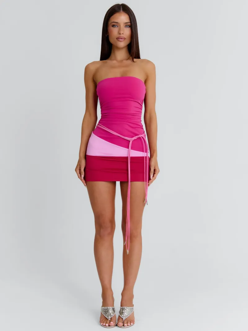 PINK STRAPLESS TIE DETAIL MINI DRESS - Image 3