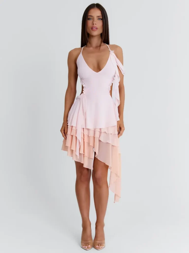 PINK CUTOUT PLUNGE MINI DRESS