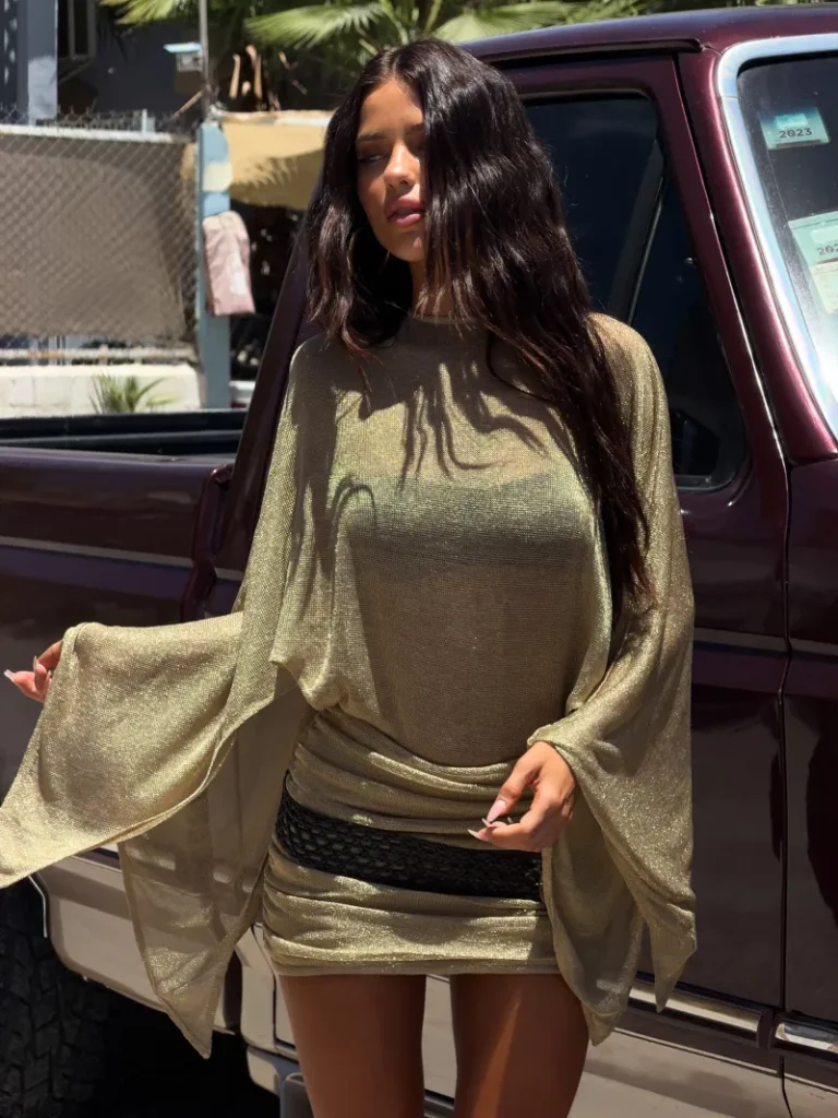GOLD OPEN BACK DRAPED MINI DRESS
