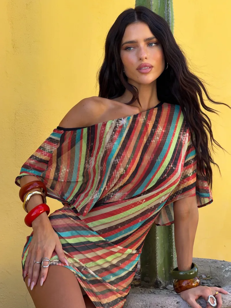 DRAPED MESH MINI DRESS
