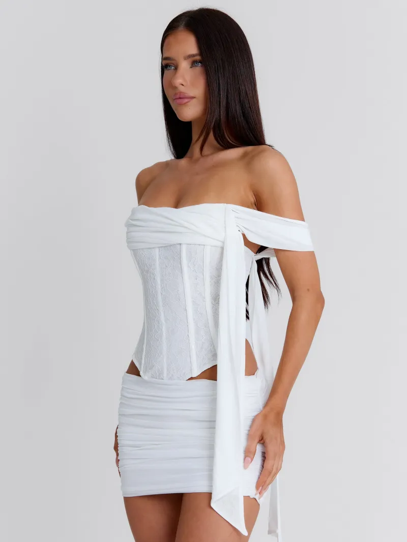WHITE DRAPED RUCHED MINI DRESS - Image 2
