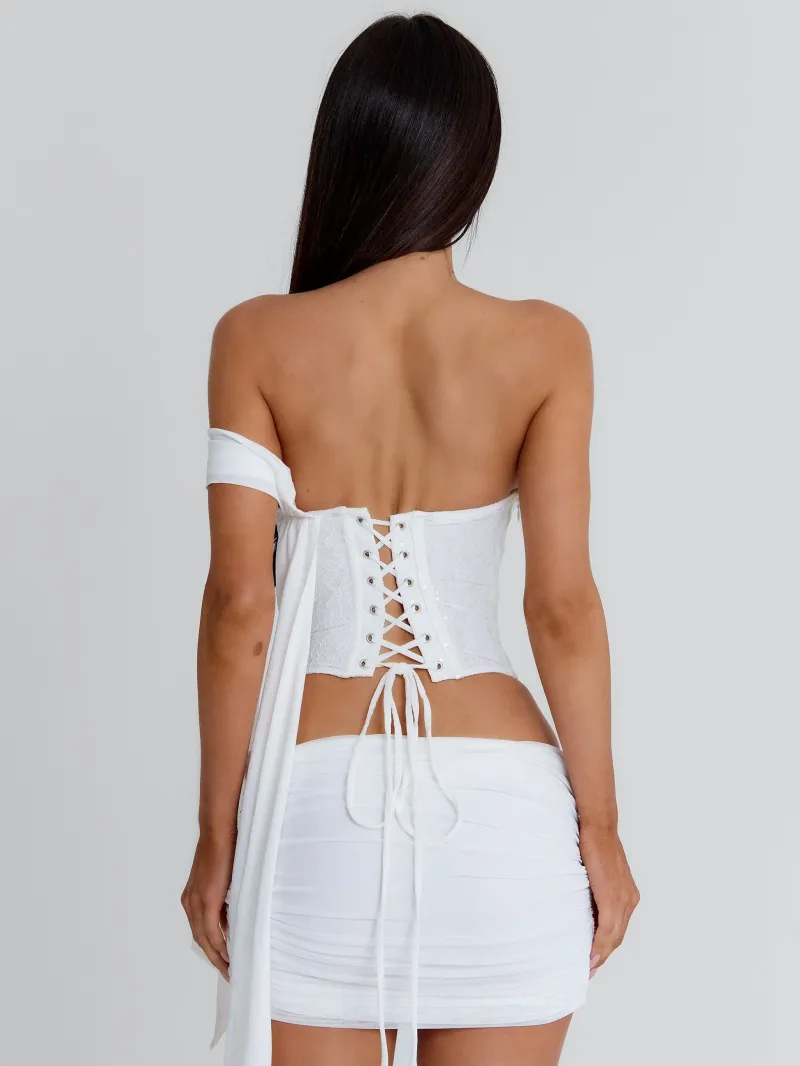 WHITE DRAPED RUCHED MINI DRESS - Image 5