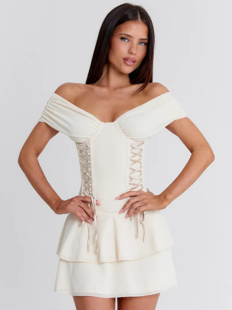 IVORY TIE DETAIL MESH MINI DRESS - Image 4