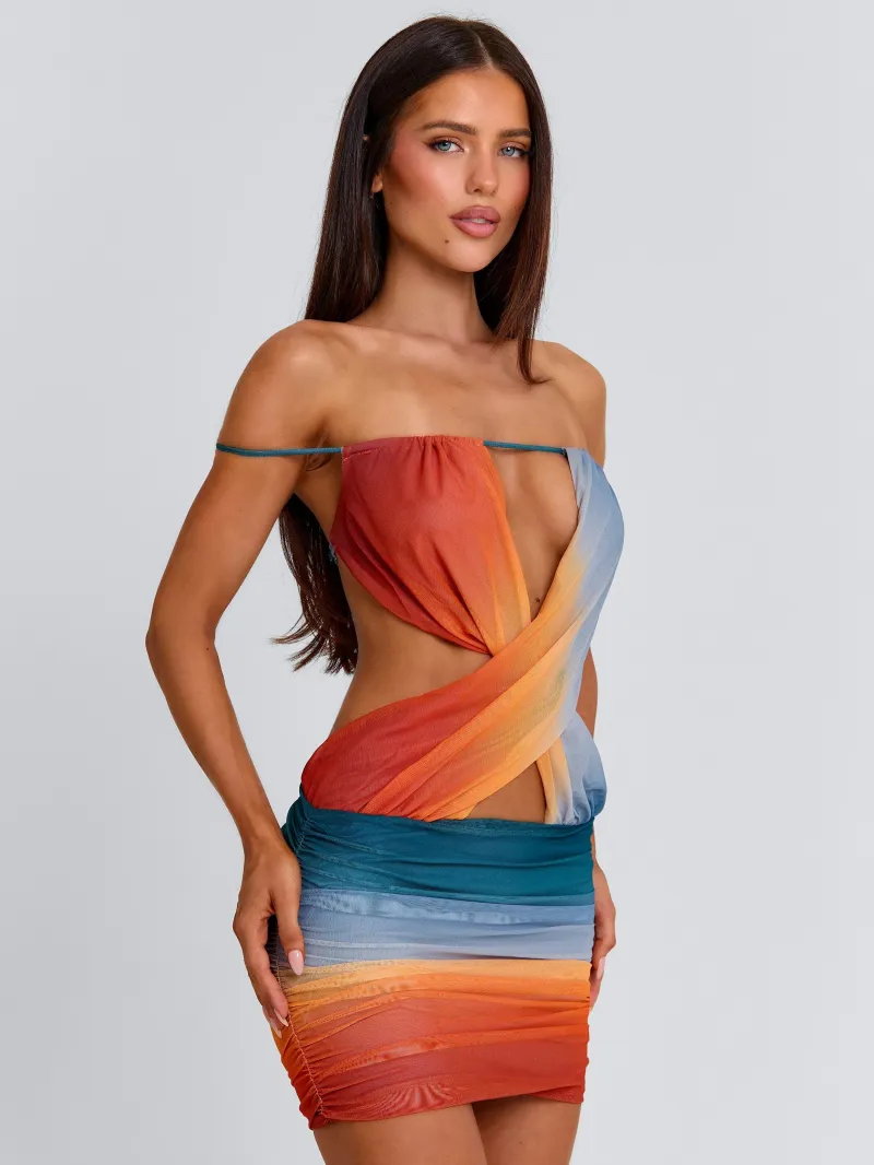 OMBRE DRAPED RUCHED MINI DRESS - Image 4