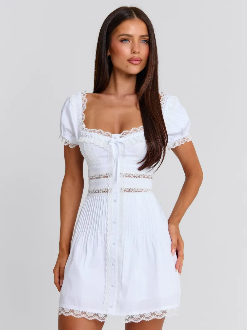 WHITE LACE FAUX LEATHER MINI DRESS - Image 2