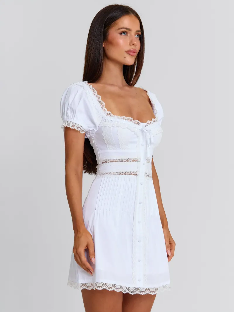 WHITE LACE FAUX LEATHER MINI DRESS - Image 5