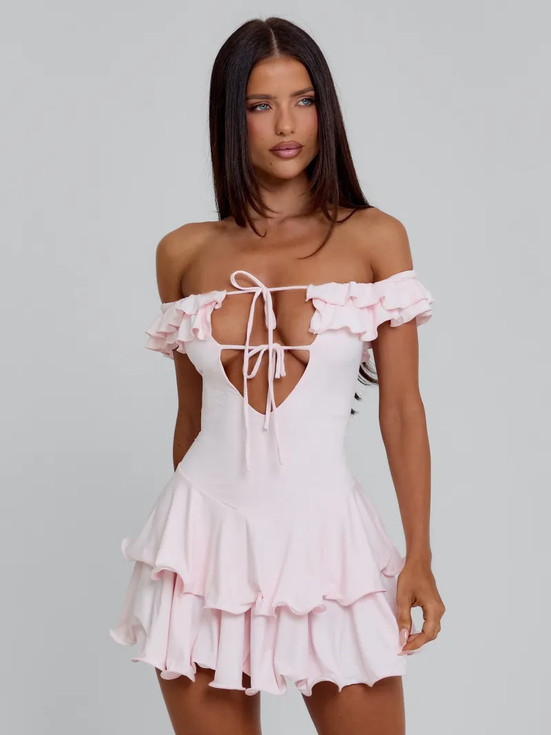 PINK RUFFLE TIE DETAIL MINI DRESS - Image 2