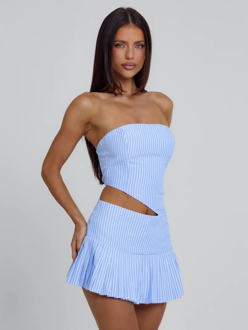 BLUE STRIPE CUTOUT LINED MINI DRESS - Image 2