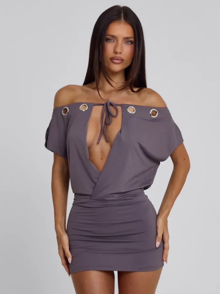 MAUVE TIE DETAIL JERSEY MINI DRESS