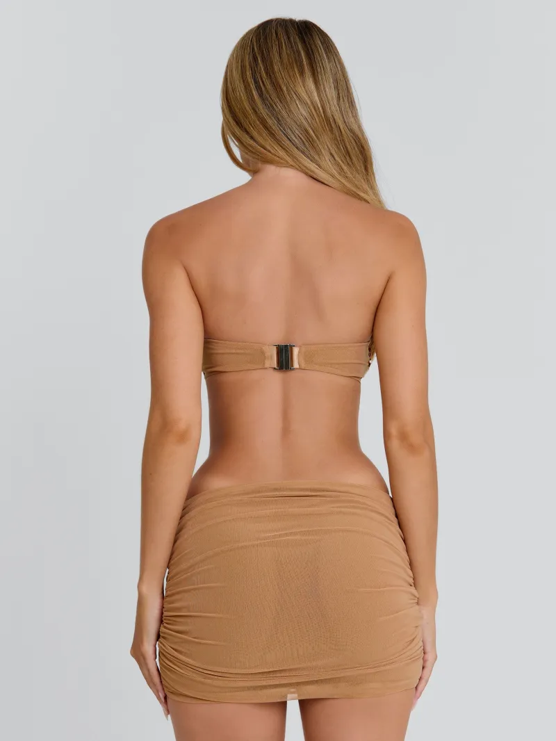 TAN GATHERED CLASP MINI DRESS - Image 5
