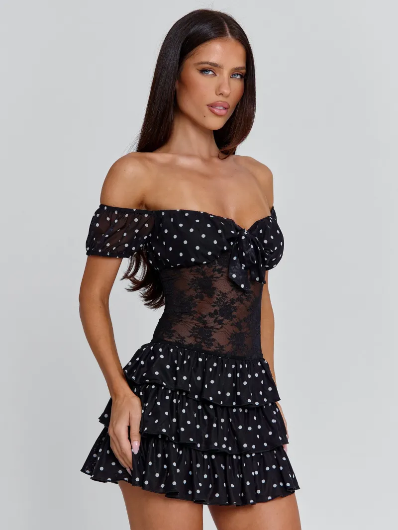 BLACK RUFFLE TIE DETAIL MINI DRESS - Image 3