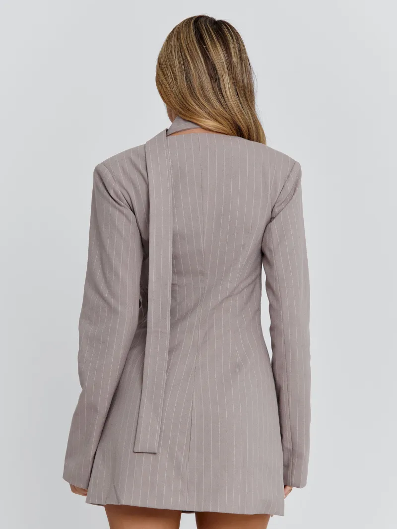 BLAZER GREY PINSTRIPE TIE DETAIL LINED MINI DRESS - Image 5