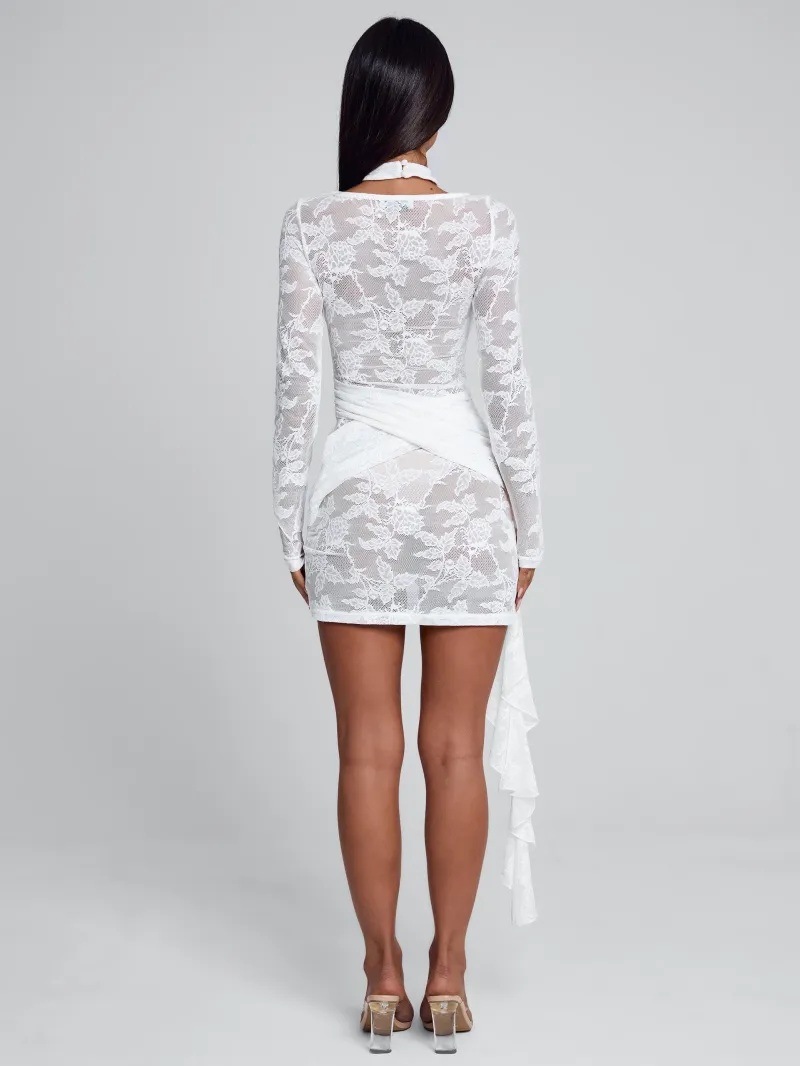 WHITE CUTOUT WRAP MINI DRESS - Image 5