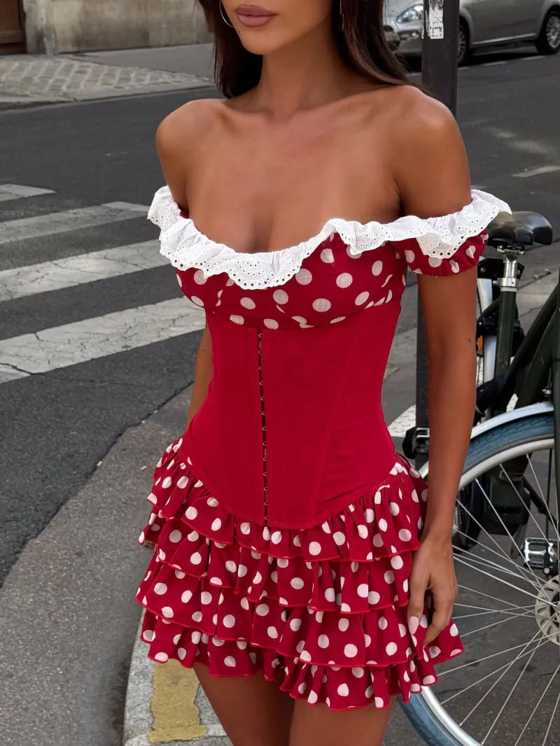RED RUFFLE FRILL MINI DRESS - Image 4