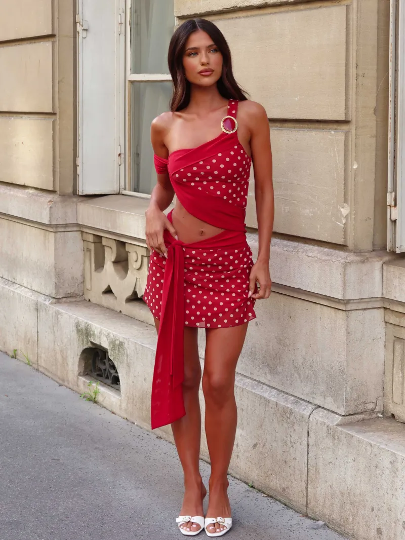 RED POLKA DOT CUTOUT HARDWARE MINI DRESS - Image 2