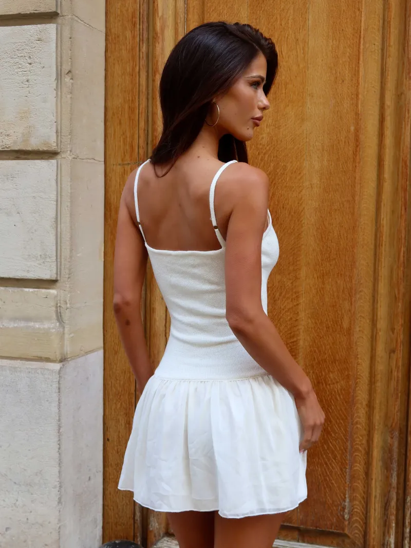 IVORY CHAIN TIE DETAIL MINI DRESS - Image 4