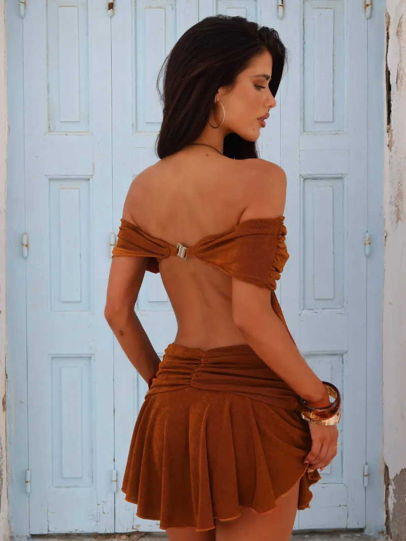 RUST DRAPED HARDWARE MINI DRESS - Image 5