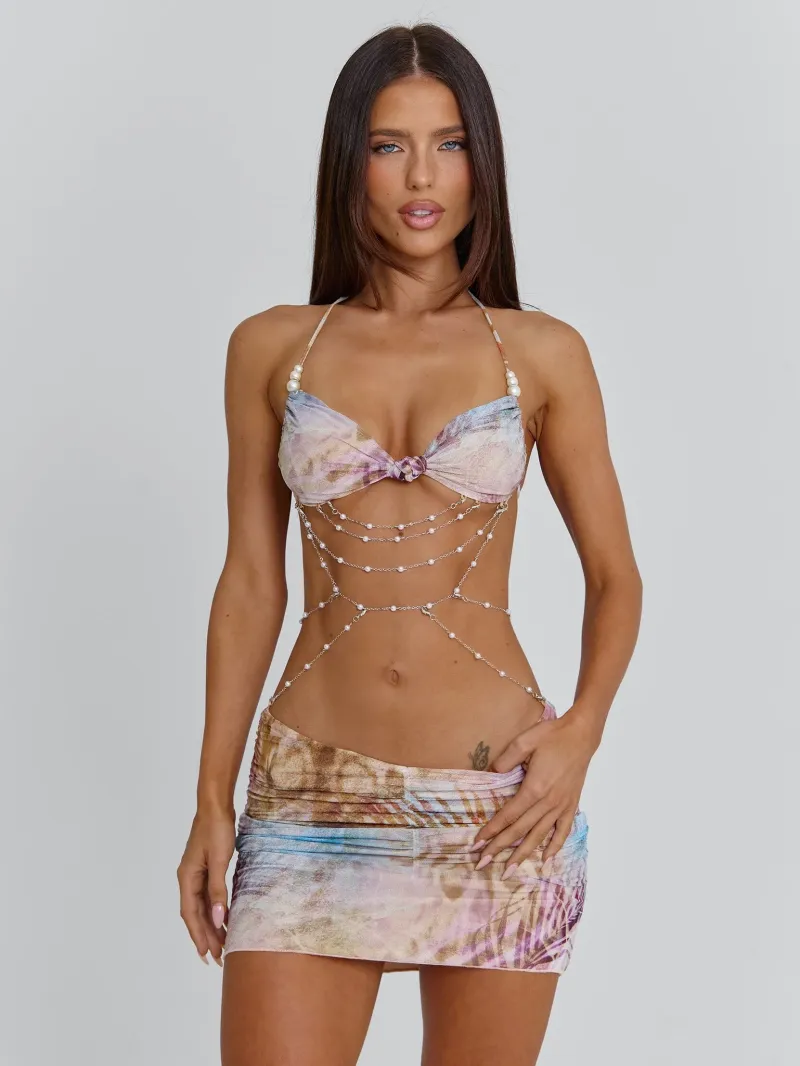 HALTER RUCHED CHAIN MINI DRESS - Image 5