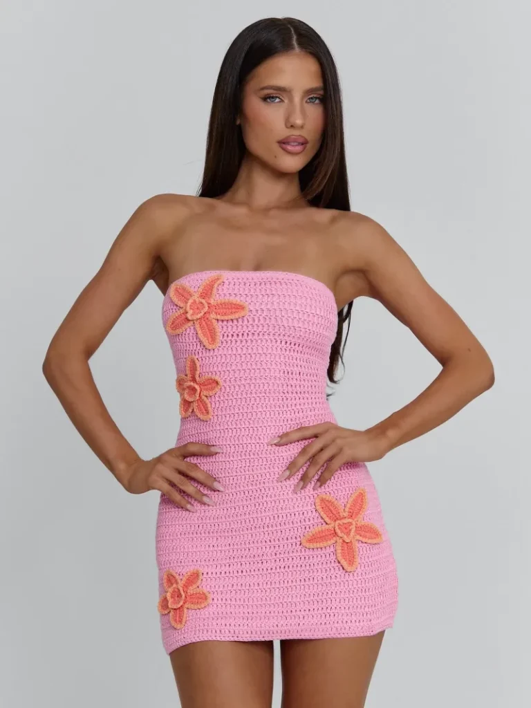 PINK CORAL STRAPLESS KNIT MINI DRESS