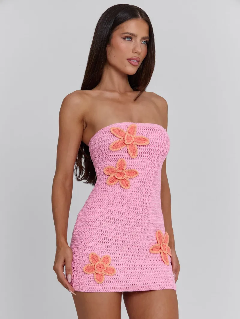 PINK CORAL STRAPLESS KNIT MINI DRESS - Image 5