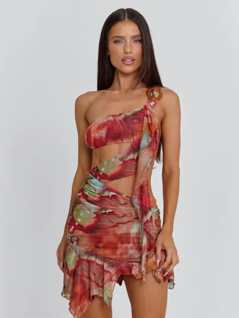 CUTOUT FLOUNCE MINI DRESS
