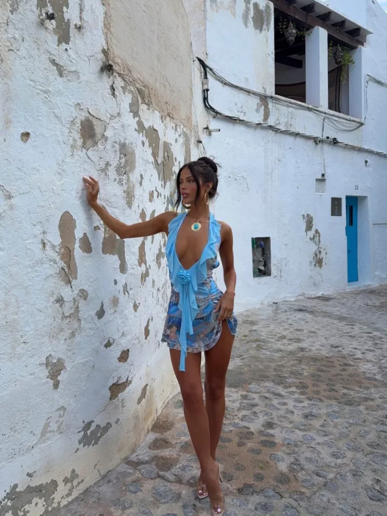 BACKLESS HALTER PLUNGE MINI DRESS