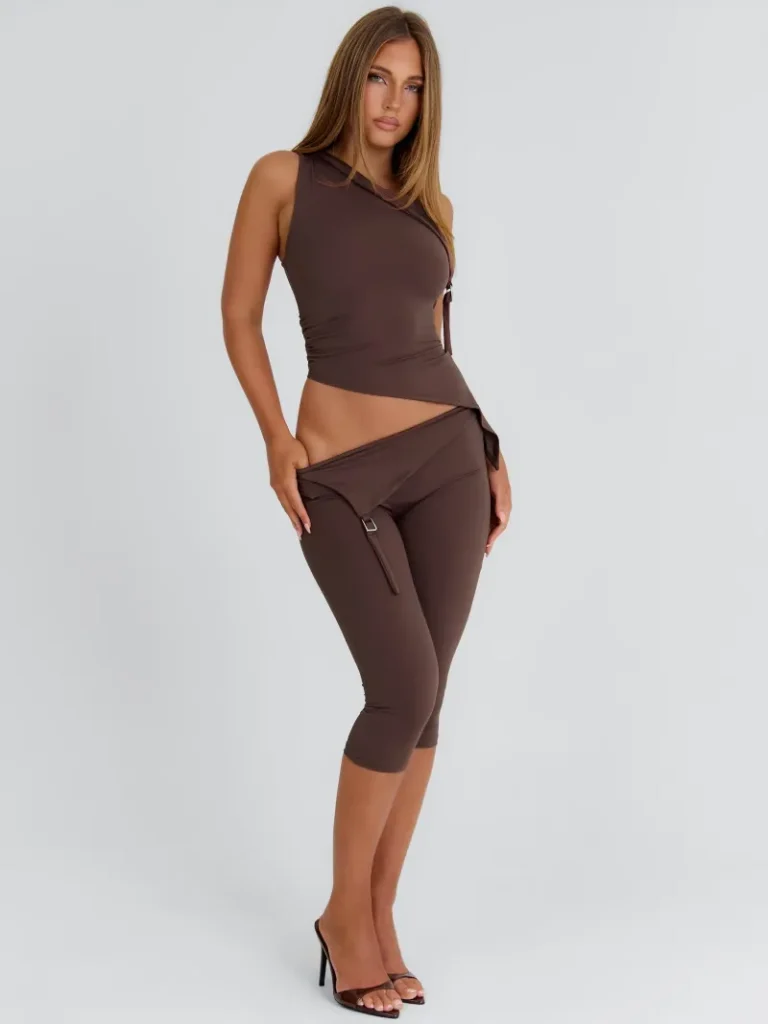 CHOCOLATE ASYMMETRIC RUCHED CROP TOP