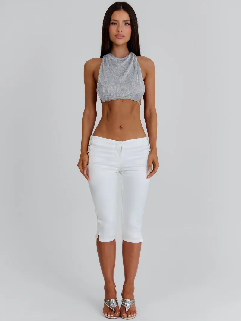 SILVER OPEN BACK HALTER CROP TOP - Image 3