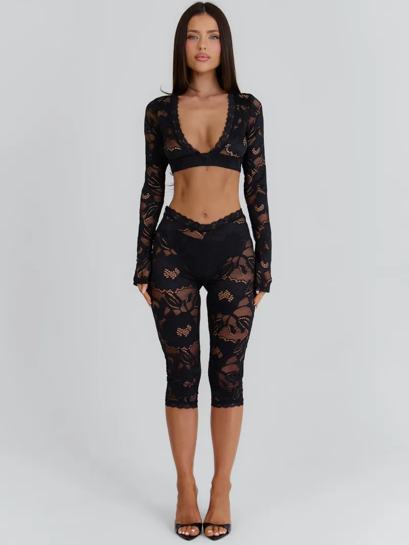 BLACK PLUNGE LONG SLEEVE CROP TOP - Image 5