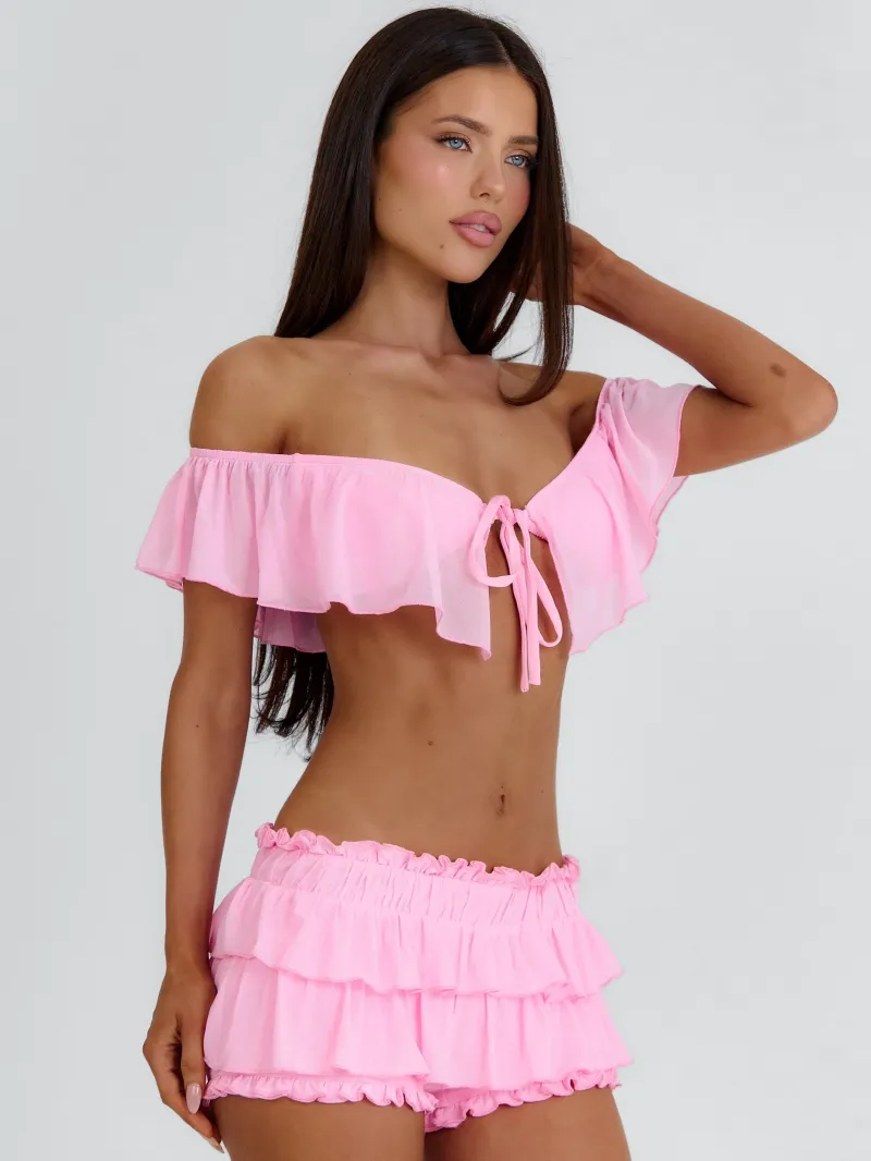 PINK FRILL TIE DETAIL CROP TOP - Image 5