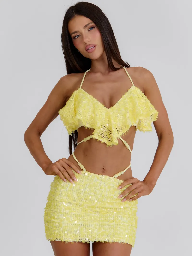 YELLOW HALTER FRILL CROP TOP - Image 2