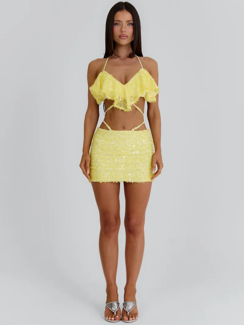 YELLOW HALTER FRILL CROP TOP - Image 3