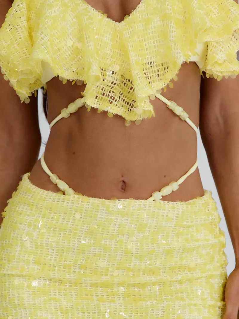 YELLOW HALTER FRILL CROP TOP - Image 4