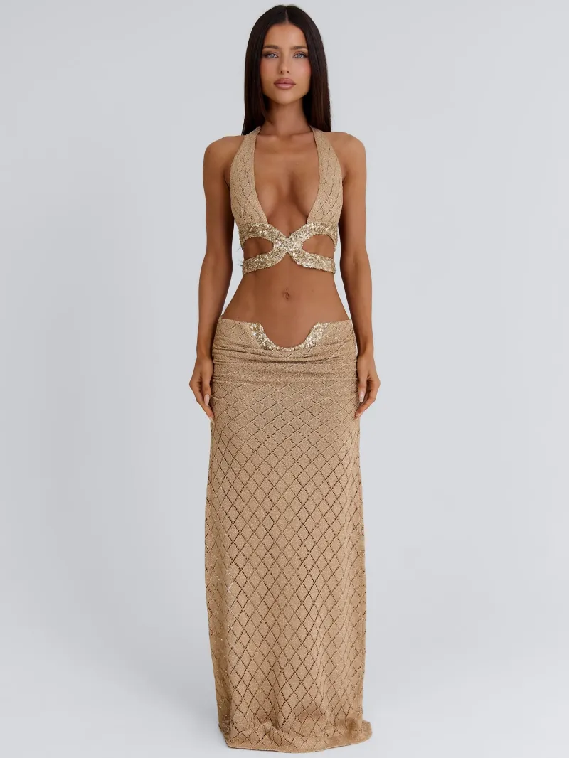 GOLD HALTER PLUNGE CROP TOP - Image 5