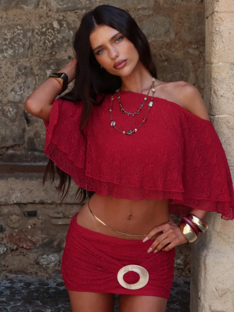 RED BANDEAU KNIT CROP TOP - Image 2