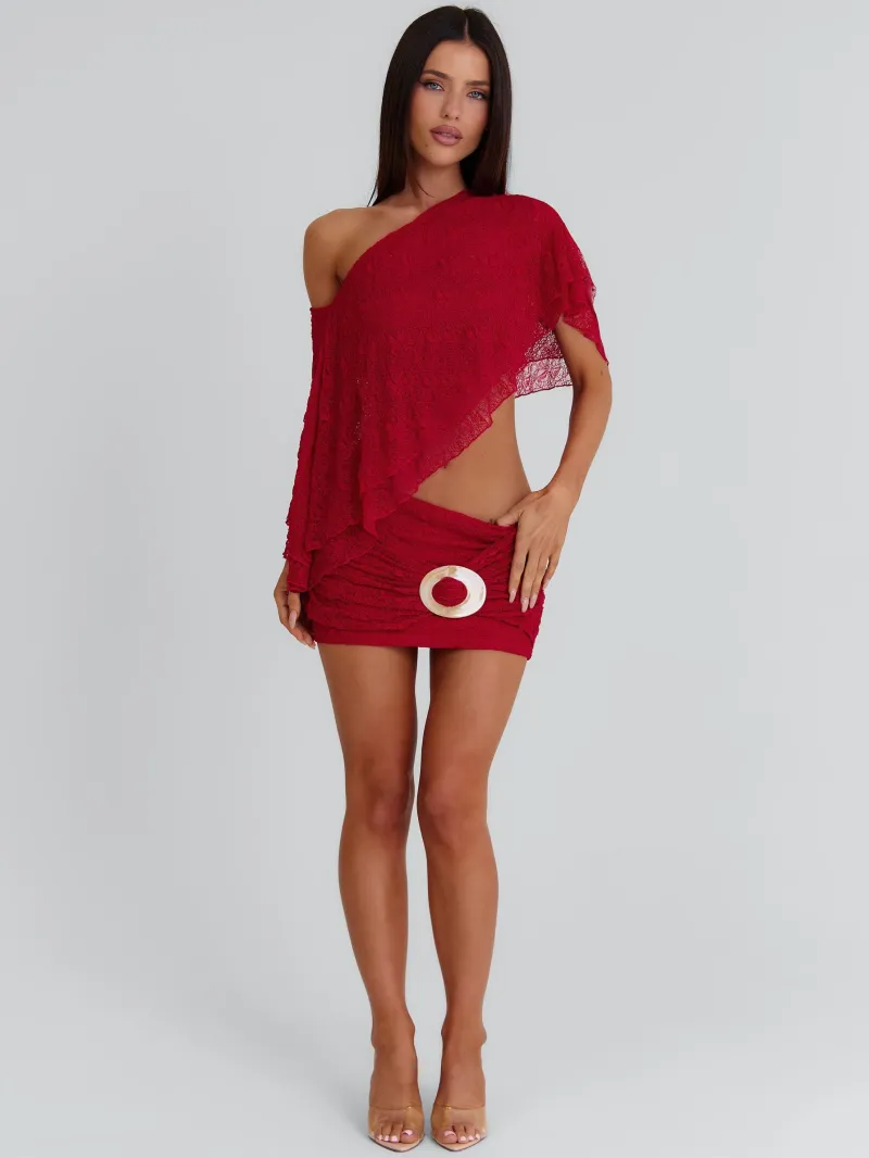 RED BANDEAU KNIT CROP TOP - Image 3