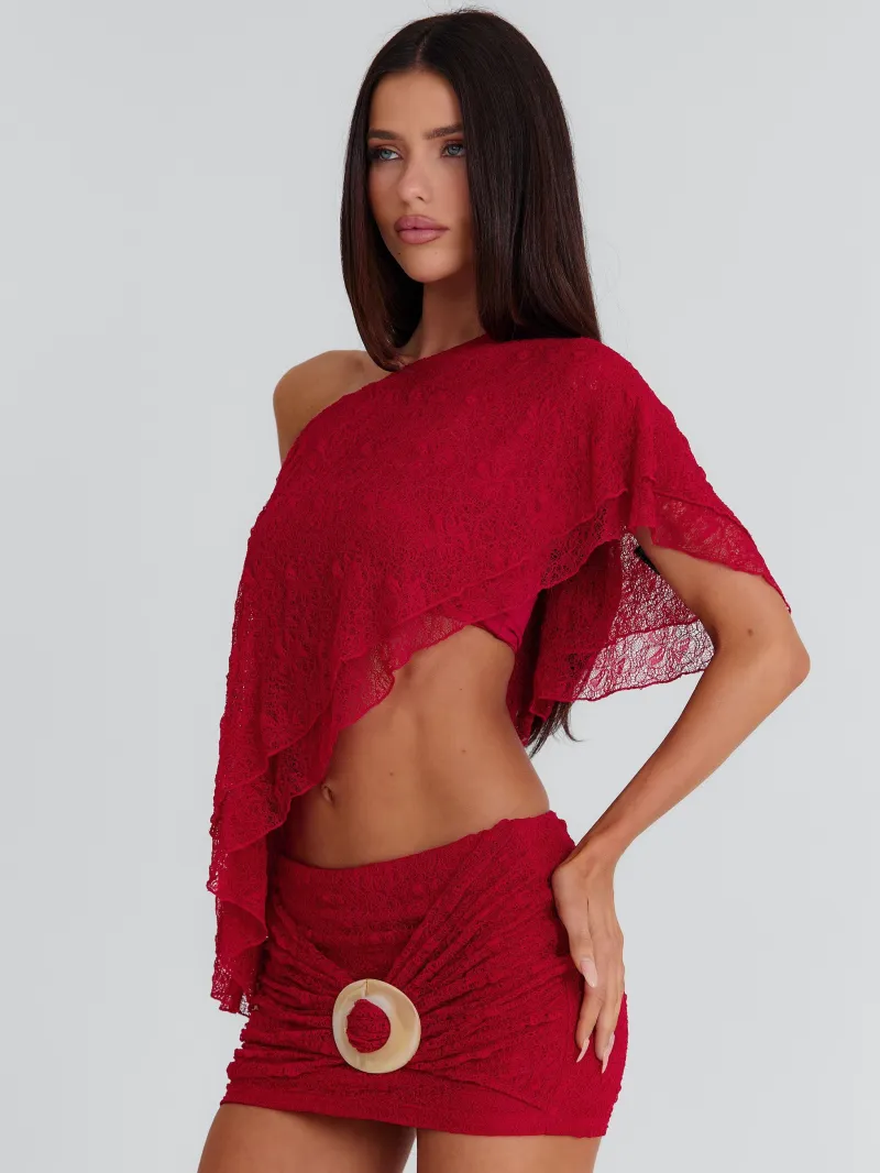 RED BANDEAU KNIT CROP TOP - Image 4