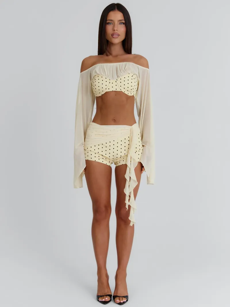 YELLOW POLKA DOT ASYMMETRIC MESH CROP TOP - Image 4