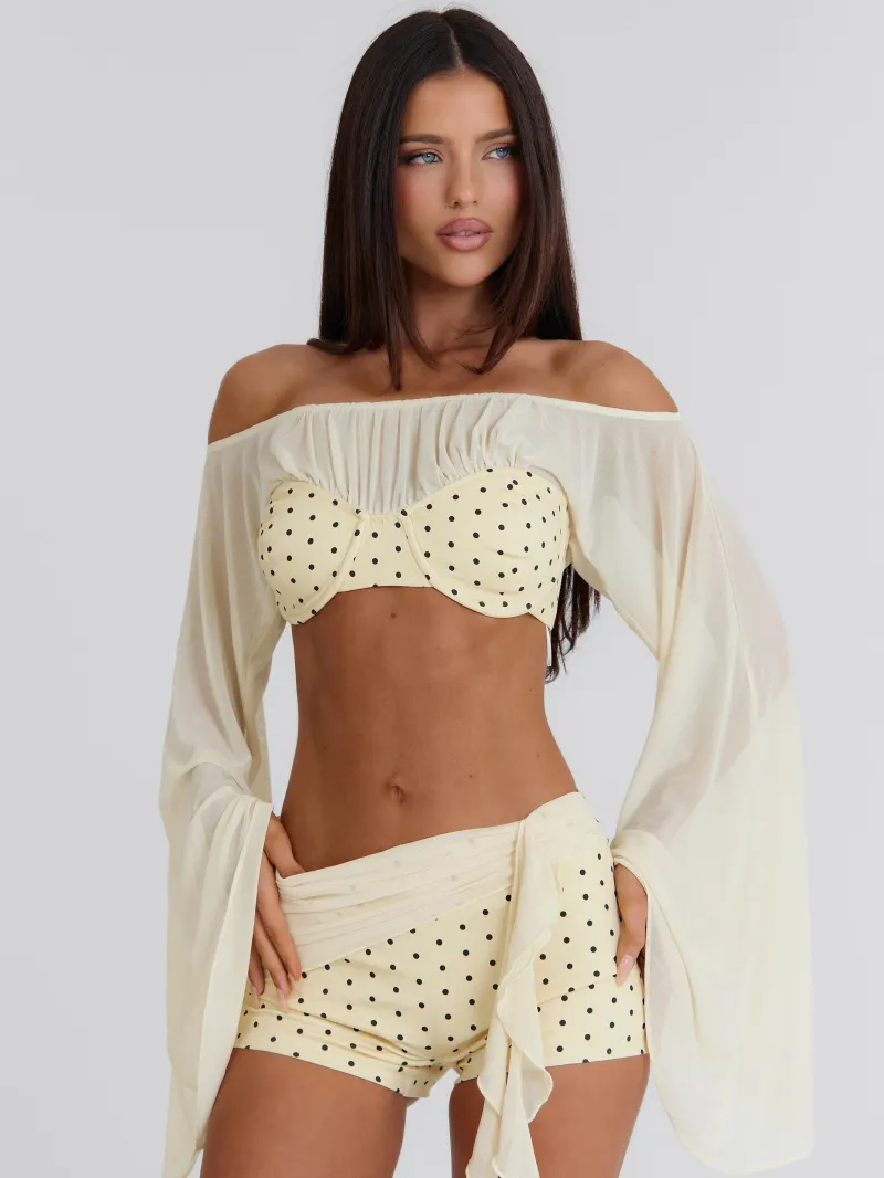 YELLOW POLKA DOT ASYMMETRIC MESH CROP TOP - Image 5