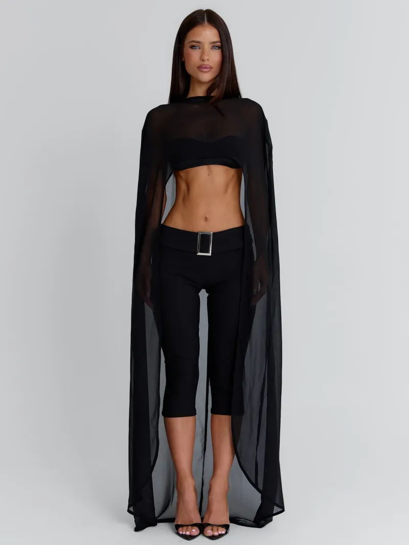 BLACK TIE DETAIL GEORGETTE CROP TOP - Image 3