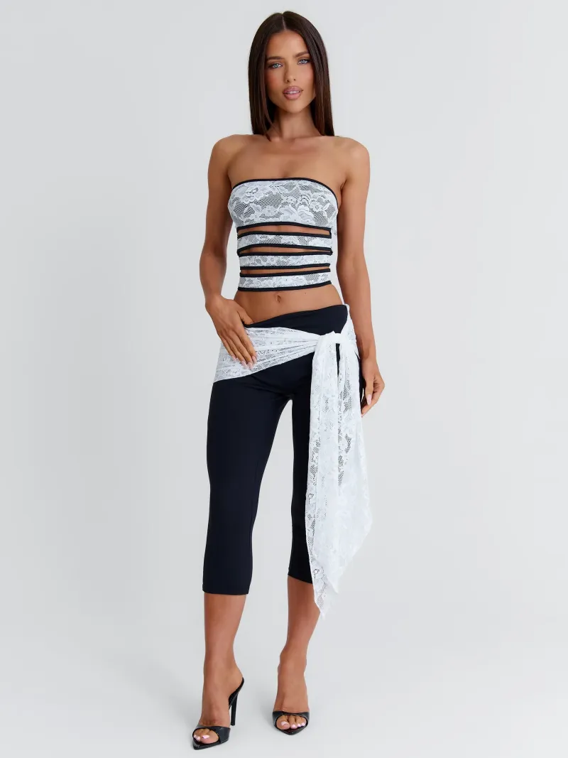 WHITE CUTOUT STRAPLESS CROP TOP - Image 2