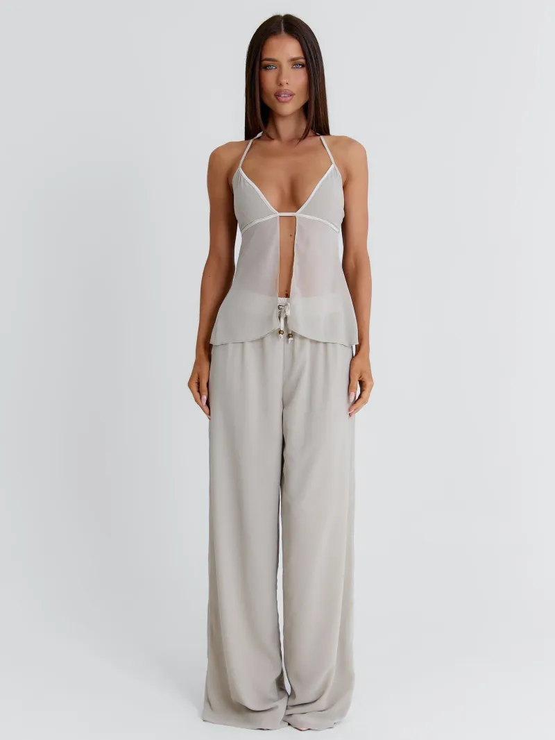 GREY HALTER TIE DETAIL CROP TOP - Image 2