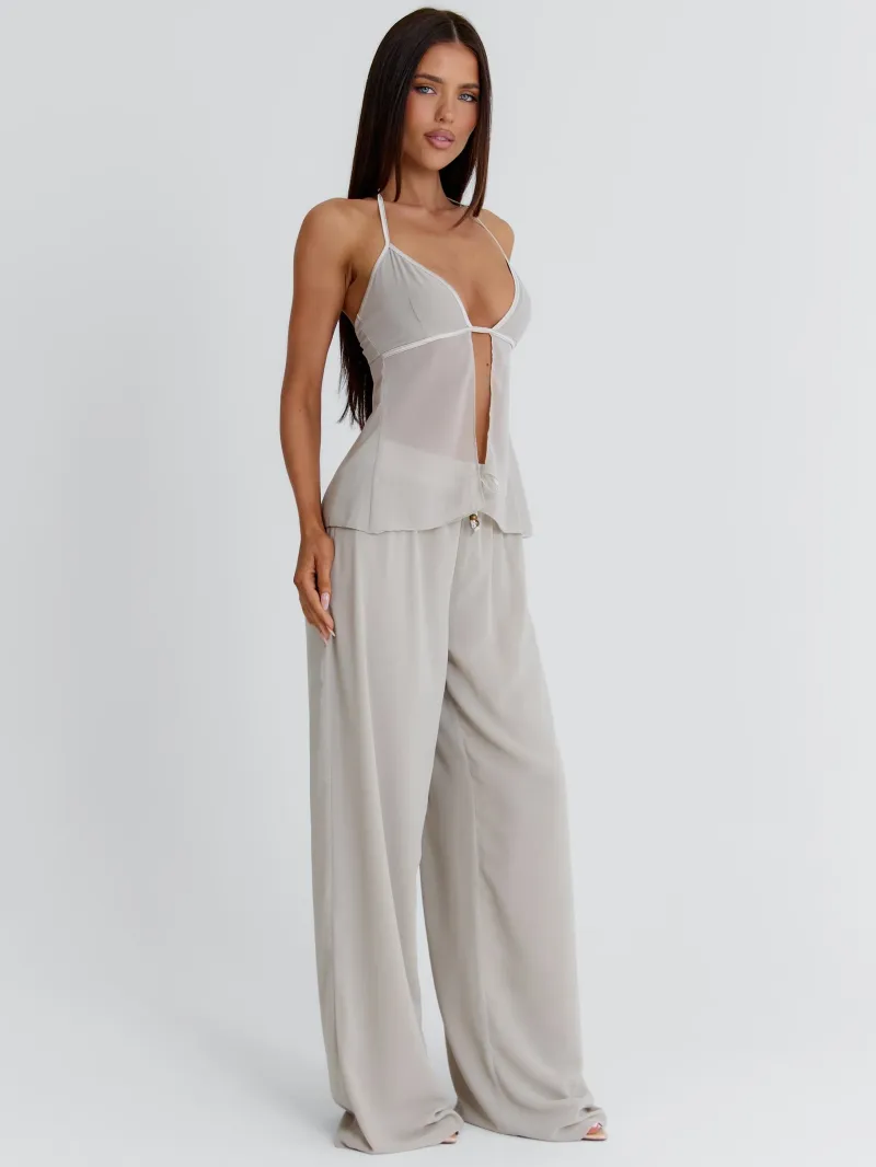 GREY HALTER TIE DETAIL CROP TOP - Image 5