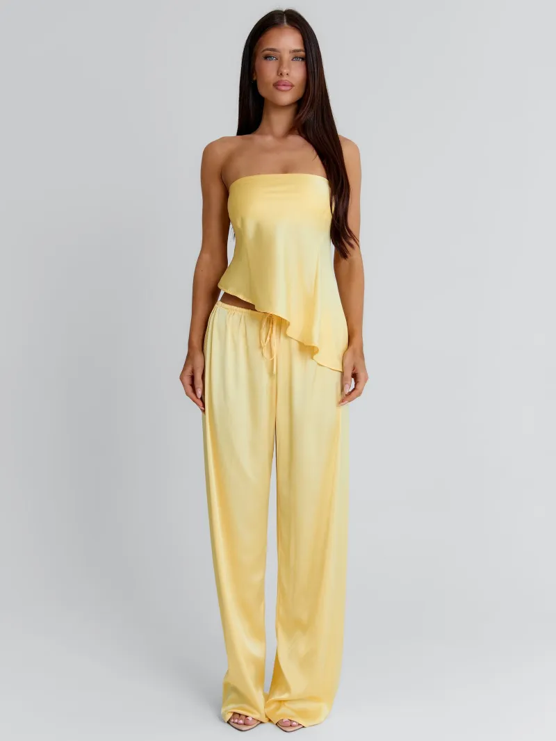 SATIN YELLOW STRAPLESS BANDEAU CROP TOP - Image 2