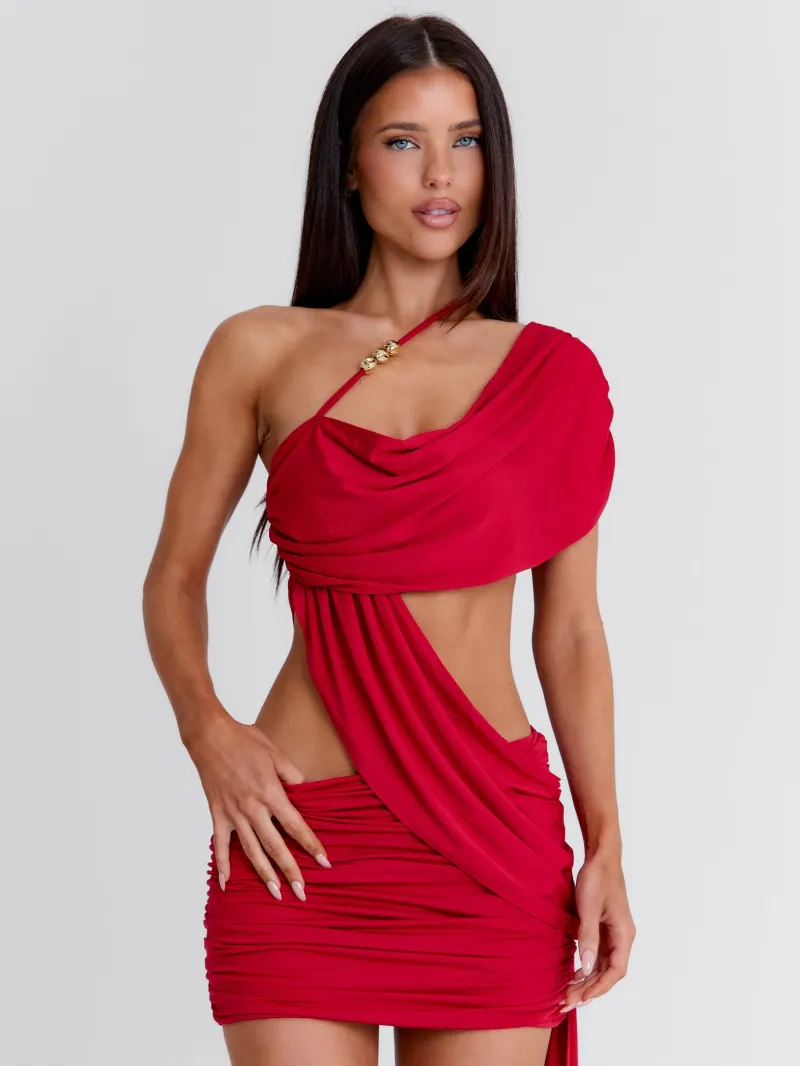 RED COWL ASYMMETRIC CROP TOP - Image 3